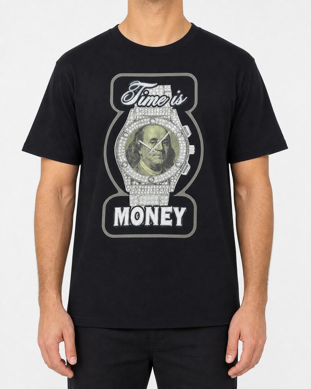 NEW Super Massive Shirt Mens Large Black Time Is Money Puff Letters Crew